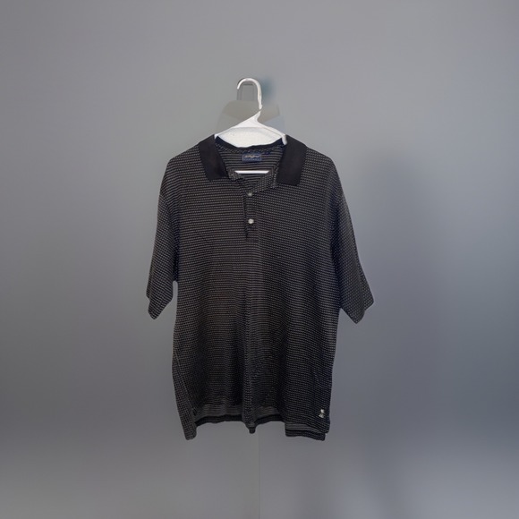 Vintage Bobby‎ Jones Collared Polo Shirt COOL Unique Pattern Golf LARGE Black - Picture 1 of 8